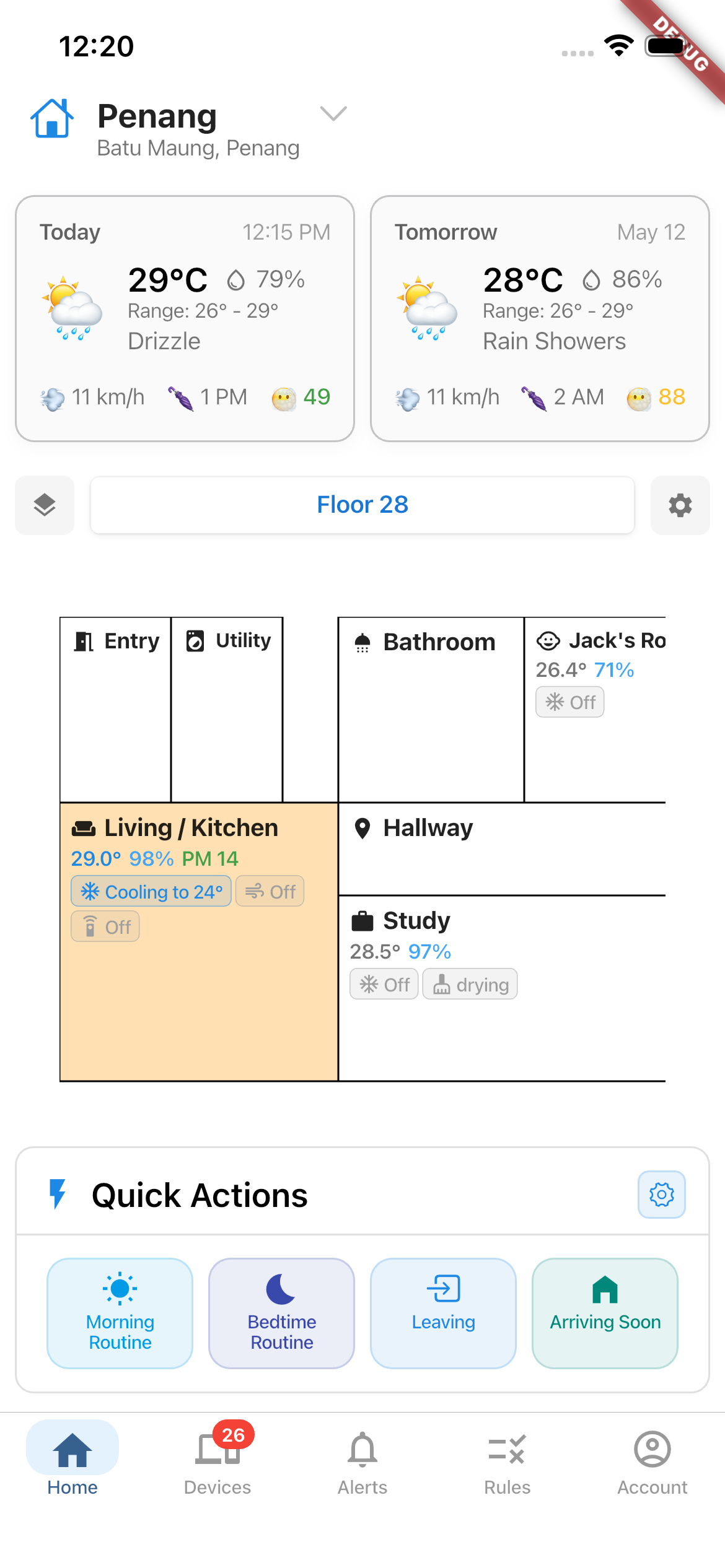 Home Dashboard - Weather, floor plan and quick actions